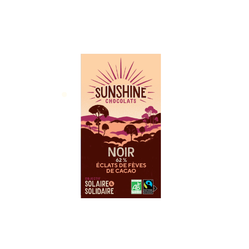 CHOCOLAT SUNSHINE NOIR 62% ECLATS DE FEVES DE CACAO 100 g